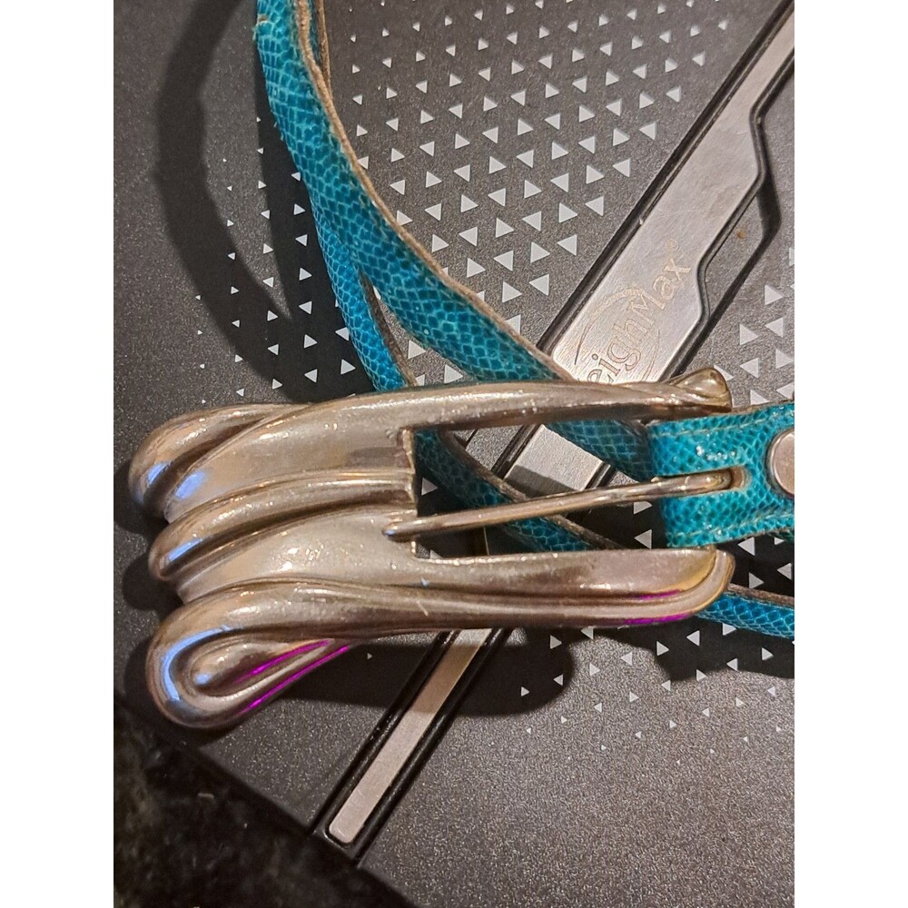 Rare Vintage Kieselstein-Cord 1983 Sterling Silver Belt - Aqua Blue Exotic Leath
